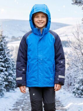 NWT  Boy's Blue Navy Rain Snow Ski Jacket Coat Reflective Hood - Size 12
